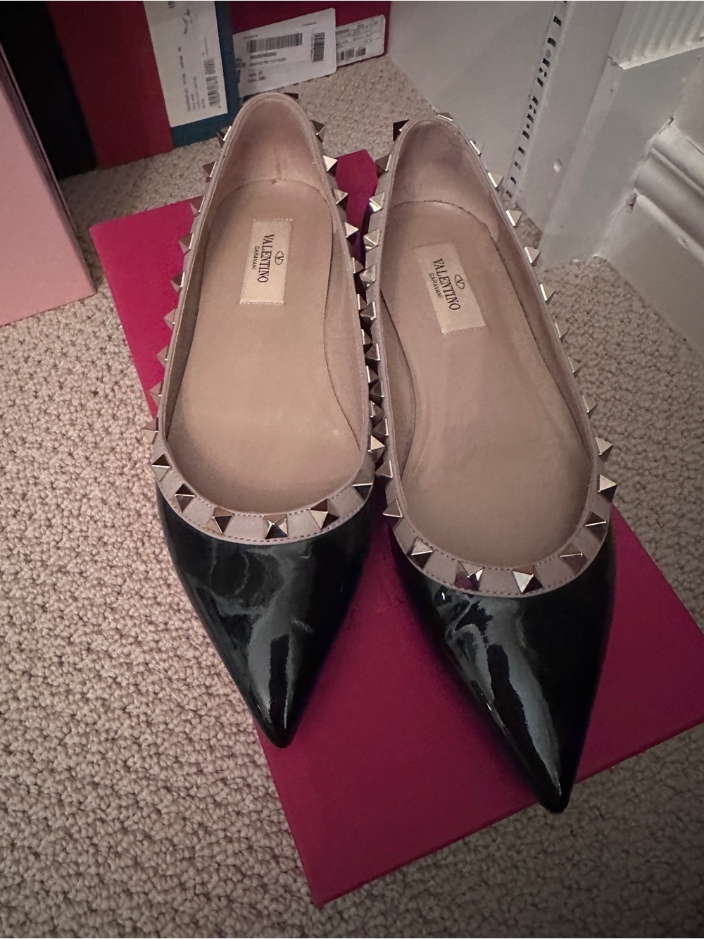Valentino Black Patent Pointed Classic Rockstud Flats